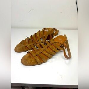 Franco Sarto Suede Gladiator Ankle Lace Up Heeled Sandals Camel Tan Brown 9.5‎